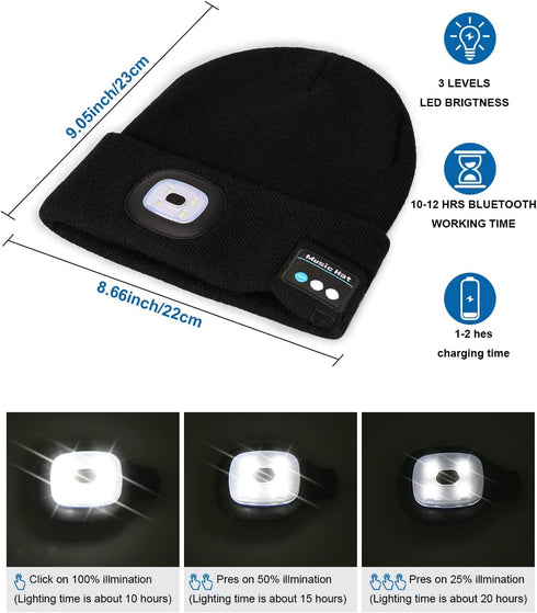 Bluetooth Beanie Hat with LED Light  Wireless Headphones